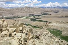 
From the Citadel at the top of Tsaparang, we had a wonderful view back towards the entrance, across the marvelously eroded valleys around the site. In the middle, just to the right of centre is the Temple of Lotsava Rinchen Zangpo.
